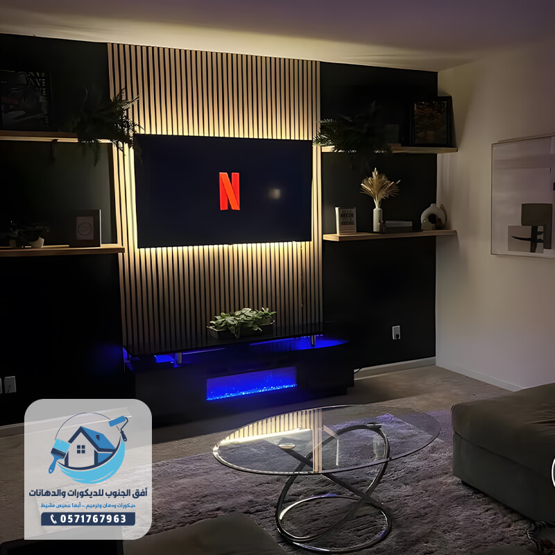 ديكور خلفية تلفزيون مودرن بالجنوب - بديل الخشب شرائح (WPC)